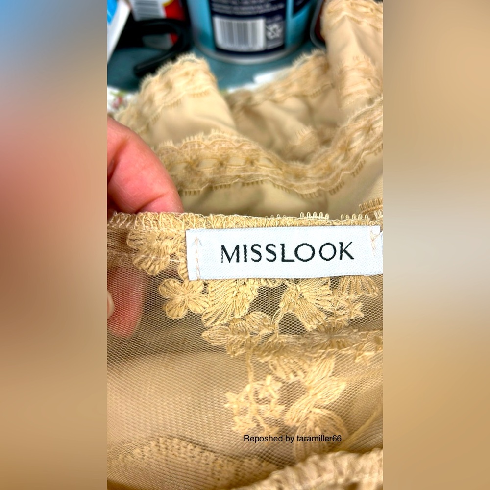 MISSLOOK Layered Beige Lace Overlay Sleeveless Dress Large